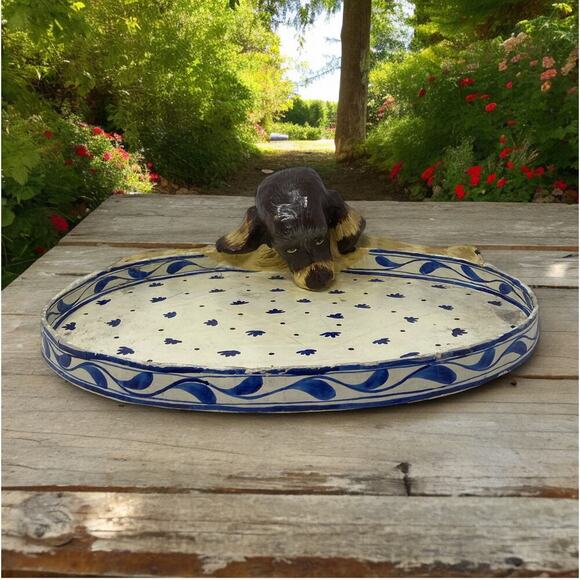 Vintage Paper Mache Bassett Hound Dog Valet Tray Hand Painted Folk Art Boho Rare - Picture 1 of 16